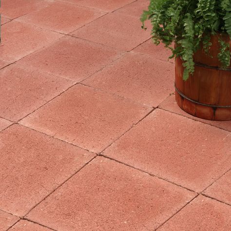 Shop Red Square Patio Stone (Common: 12-in x 12-in; Actual: 11.7-in x 11.7-in) at Lowes.com Red Concrete Patio, Brick Walkway Diy, Paver Steps, Stepping Stone Walkways, Patio Stone, Easy Landscape, Step Stones, Paver Designs, Concrete Patio Designs