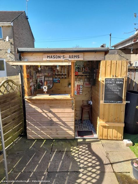 Backyard Pub Shed, Outdoor Tiki Bar, Shed Of The Year, Pub Sheds, Beer Pub, Bar Ideas, West Yorkshire, Tiki Bar, Listening To Music