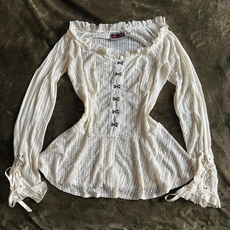 Coquette lace babydoll blouse. 
Cream color, hook... - Depop Gothic Y2k, Babydoll Blouse, Lace Babydoll, Really Cute Outfits, Y2k 2000s, Cream Color, Baby Dolls, Cute Outfits, Dress Up