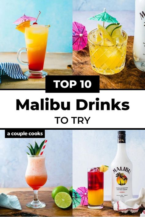 What To Mix With Malibu Rum, Malibu Mixed Drinks, Cocktails With Malibu Rum, Rum And Lemonade, Malibu Rum Drinks, Malibu Cocktails, Coconut Rum Drinks, Rum Drinks Recipes, Coconut Liqueur