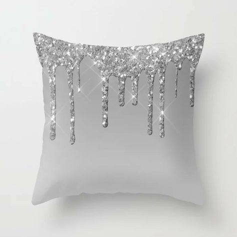 Glitter Room Ideas Bedrooms, Cozy Glam Living Room, Glam Pillows, Glitter Room, Glitter Pillows, Silver Curtains, Sequin Throw Pillows, Silver Bedroom, Classy Living Room