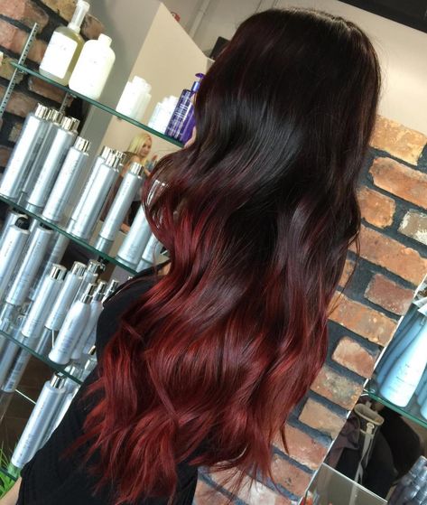 Black Hair With Red, Hair With Red Highlights, Black Hair With Red Highlights, Ombre Hair Color For Brunettes, Ombre Hair Color Ideas, Black Hair Ombre, Red Balayage Hair, Best Ombre Hair, Black Red Hair