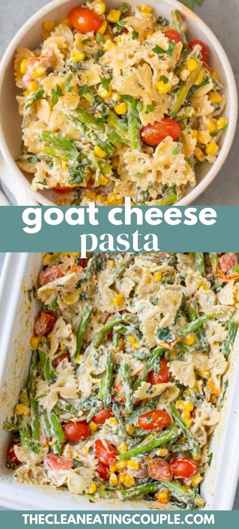 Goat Cheese Pasta Salad, Pasta Calories, Cheese Pasta Recipes, Goat Cheese Pasta, Baked Goat Cheese, Easy Clean Eating Recipes, Goat Cheese Recipes, Healthy Pasta, Eating Better