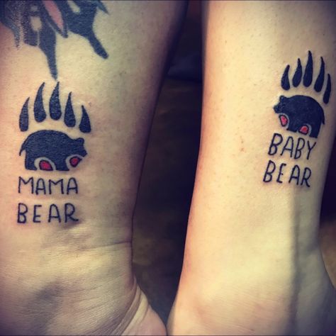 Mama Bear Tattoo, Mother Daughter Tat, Mother Daughter Infinity Tattoos, Bear Tattoo Ideas, Daughters Name Tattoo, Mommy Daughter Tattoos, Mother Son Tattoos, Mom Daughter Tattoos, Father Tattoos