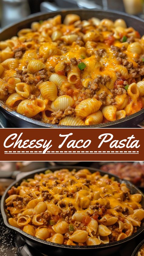 Pasta Recipes: Cheesy Taco Pasta Easy Cheesy Taco Pasta, Taco Casserole With Pasta, Cheesy Taco Bake, High Protein Taco Pasta, Meals Using Taco Meat, Mexican Taco Pasta, One Pot Ground Beef Pasta, Easy Ground Beef Pasta Recipes, Cheese Taco Pasta