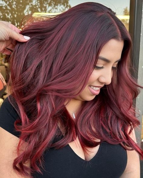 Burgundy Balayage Highlights for Dark Hair Light Burgundy Hair, Burgundy Hair Colors, Dark Maroon Hair, Highlight Placement, Burgundy Hair With Highlights, Short Burgundy Hair, Deep Burgundy Hair, Red Burgundy Hair Color, Toner Formulas