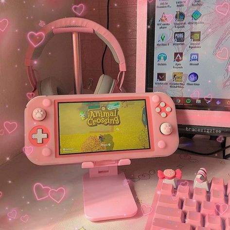 Pink Nintendo, Nintendo Lite, Gamer Chair, Pink Games, Nintendo Switch Case, Kawaii Games, Ac New Leaf, Gamer Setup, Gamer Room Decor