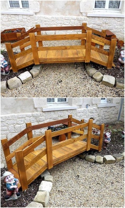 Backyard Bridges, Kolam Koi, Big Backyard, Pallet Creations, Pallet Garden, Pallets Garden, Deck Garden, Outdoor Inspirations, Whimsical Garden