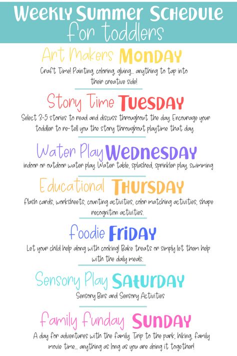 Summer Schedule For Toddlers, Weekly Summer Schedule, Schedule For Toddlers, Uppfostra Barn, Toddler Routine, Toddler Schedule, Week Schedule, Summer Schedule, Kids Schedule