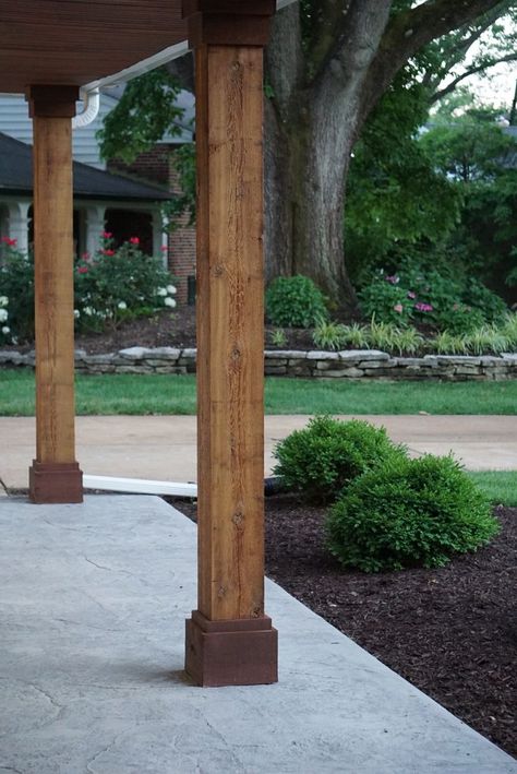 Adding Front Porch, Cedar Posts Front Porch, Porch Post Ideas, Front Porch Remodel, Front Porch Posts, Porch Pillars, Front Porch Columns, Front Porch Makeover, Ranch House Exterior