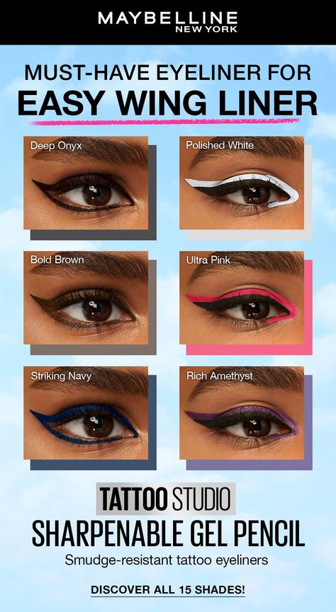 Looking for the best eyeliners to create a perfect winged eyeliner? We've got you covered! Check out our list of top picks and find the perfect one for you. #wingedeyeliner #eyeliner https://whispers-in-the-wind.com/stunning-date-night-beauty-ideas-perfect-your-look/?the-best-eyeliners-for-a-perfect-winged-eyeliner Winged Eyeliner Looks, Wing Liner, Easy Winged Eyeliner, Perfect Winged Eyeliner, Eyeliner Tattoo, Eye Makeup Designs, Eyeliner Looks, No Eyeliner Makeup, Gel Liner