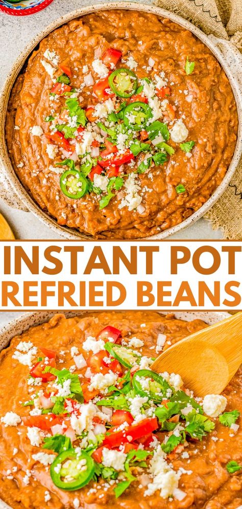 Instant Pot Refried Beans - Averie Cooks Best Refried Beans, Instant Pot Refried Beans, Make Refried Beans, Homemade Refried Beans, Refried Beans Recipe, Averie Cooks, Dried Beans, Taco Bell, Bean Soup