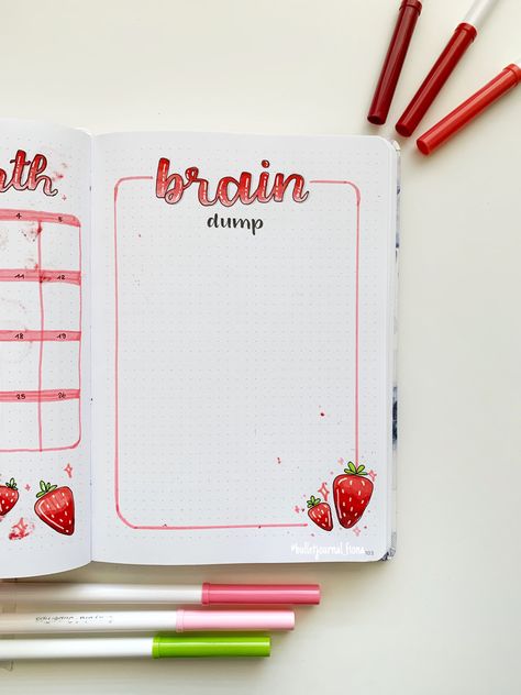 Strawberry Bujo, Bullet Journal Goals Page, Journal June, Strawberry Theme, Journal 2024, Bullet Journal Ideas Templates, Creating A Bullet Journal, Bullet Journal Mood Tracker Ideas, Bullet Journal Paper