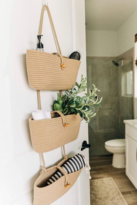 Clever and creative small bathroom storage ideas including ideas for renters and the best ways to maximize your space! Door Organization, Hanging Wall Storage, Pantry Door Organizer, Wall Basket Storage, Wall Storage Systems, Nursery Closet Organization, Storage Pantry, Magazine Storage, Bathroom Baskets