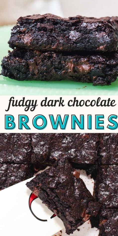 Rich, fudgy dark chocolate brownies easy to mix up in one bowl and are the ultimate decadent dessert! Desserts With Cocoa Powder, Dark Chocolate Brownies Recipe, Dark Chocolate Desserts, Cocoa Powder Recipes, Dark Chocolate Recipes, Chocolate Deserts, Fudgy Brownie Recipe, Brownies Recipe Homemade, Dark Chocolate Fudge