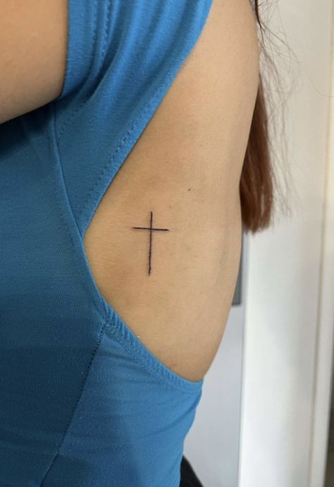 Cross On Spine Tattoo, Small Cross Back Tattoo, Cross Side Tattoo, Spine Cross Tattoo, Cross Minimalist Tattoo, Cross On Ribs Tattoo, Rib Cross Tattoo, Cross Tattoo On Ribs, Men Cross Tattoos