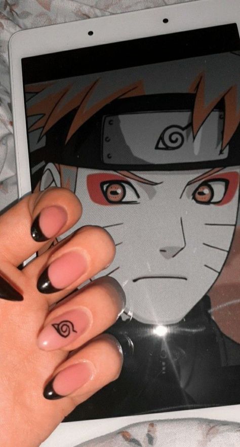 anime:naruto Naruto Nails, Anime Nail, Cute Simple Nails, Anime Nails, Goth Nails, Soft Nails, Short Acrylic Nails Designs, Nails Desing, Dream Nails