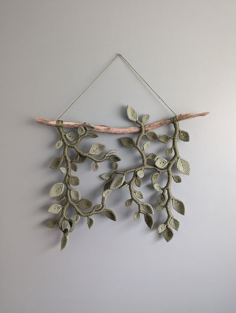 Extra Large Macrame Vine and Leaf Sculpture - Etsy Vines Pattern, Leaf Sculpture, Small Macrame Wall Hanging, Textile Wall Hangings, Driftwood Branch, Hanging Vines, Macrame Wall Hanging Patterns, Crochet Wall Hangings, Wall Hanging Crafts