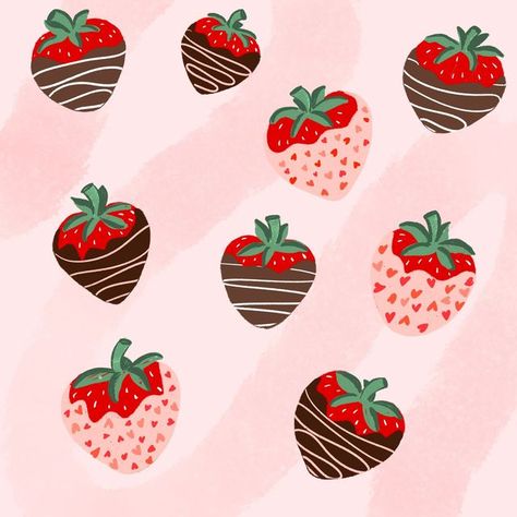 Chocolate Covered Strawberry Painting, Chocolate Covered Strawberries Illustration, Skintone Palettes, Strawberries Illustration, Strawberry Background, Valentine Strawberries, Strawberry Clipart, Digital Art Software, Valentines Illustration