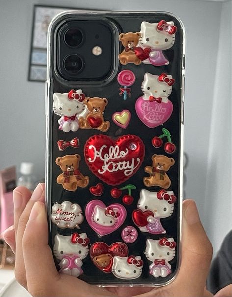 Phone Case Deco, Hello Kitty Stickers, Hello Kitty Phone, Hello Kitty Phone Case, Diy Iphone Case, Kawaii Phone Case, Collage Phone Case, Pretty Iphone Cases, Pretty Phone Cases