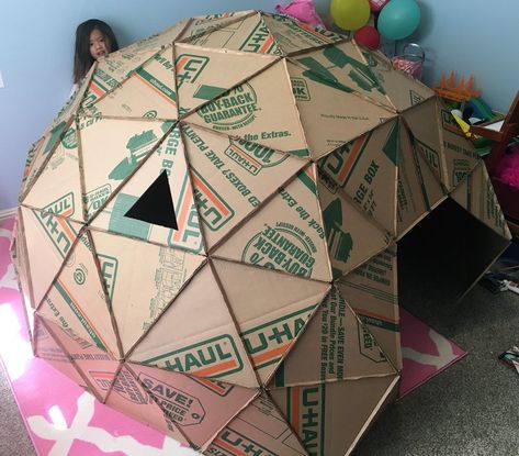 Geodesic Dome - Cardboard | LumberJocks Woodworking Forum Cardboard Geodesic Dome, Cardboard Forts, Camp House, Foam Panels, Moving Boxes, Geodesic Dome, Sponge Bob, Diy Cardboard, Woodworking