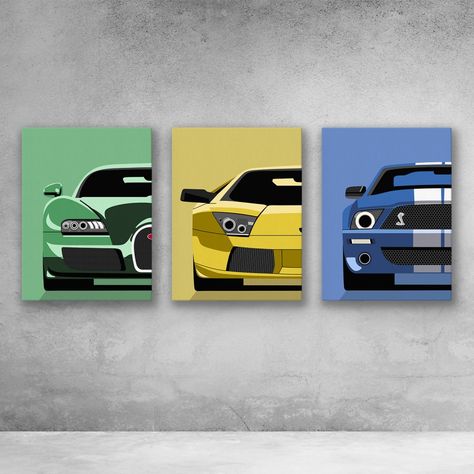 Sports Car Pop Art bundle set of 3 gallery wall art Car Canvas Art, Car Mural Art, Cars Canvas Painting, Set Of 3 Canvas Painting Ideas, Car Painting Canvas, Car Pop Art, Car Canvas Painting, ليلو وستيتش, Acrylic Drawing