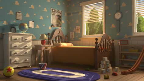 Andys Room Toy Story, Toy Story Wallpaper, Toy Story Bedroom, Andy's Room, Toy Story Andy, Andys Room, Story Wallpaper, Toy Room, Bedroom Wallpaper