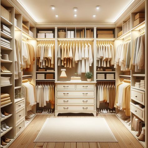 cream closet Building Walk In Closet, Walk In Dressing Room Ideas, Build In Closet Ideas, Small Walk In Closet Ideas Organizations, Boho Dressing Room Ideas, Closet Room Ideas Bedrooms, Primary Closet Design, Walking Closet Pequeños, Luxury Closet Designs Women