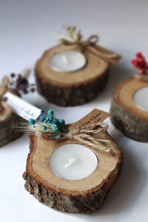 A wooden candle holder decorated with real natural dried flowers and a tealight candle. These wedding gifts are ideal for your rustic-concept weddings. This items are ideal for, wedding favors, engagement favors, thank you gifts, bridal shower favors, bridesmaid favors, party gifst, unique gifts for guests. #candlefavorwedding #weddingfavors #bulkgifts #thankyougifts #uniqueweddingfavor #giftforguest #rusticweddingfavors #personalizedfavors #custompartyfavors #candlefavors Chic Wedding Favors, Wedding Seed Packet Favors, Fall Wedding Favor, Rustic Favors, Boho Wedding Favours, Fan Wedding Favors, Pottery Wedding, Wildflower Bridal Shower, Small Business Needs