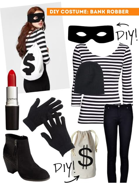 DIY Thift Shop Halloween Costumes - female bank robber / The Sweet Escape Halloween Costume Ideas Diy, Robber Costume, Costumes Faciles, Best Diy Halloween Costumes, Great Halloween Costumes, Bank Robber, Holloween Costume, Diy Kostüm, Hallowen Costume