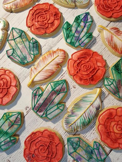 Watercolor Cookies Crystal Cookies Decorated, Watercolour Crystals, Crystal Cookies, Gem Cookies, Creative Pastries, Cookie Delight, Watercolor Cookies, Flooding Cookies, Birth Stones