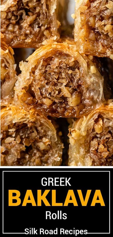 Baklava Rolls, Baklava Recipe Easy, Greek Baklava, Phyllo Recipes, Middle Eastern Desserts, Baklava Recipe, Greek Desserts, Phyllo Dough, Greek Dishes