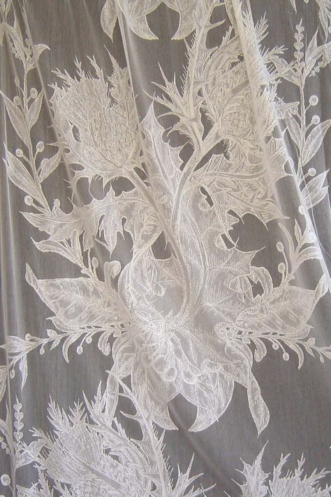 Scottish Cottage, Design Fabric Textiles, Timorous Beasties, Design Library, Grey Curtains, Bohemian Living, Lace Curtains, Linens And Lace, Fairy Costume