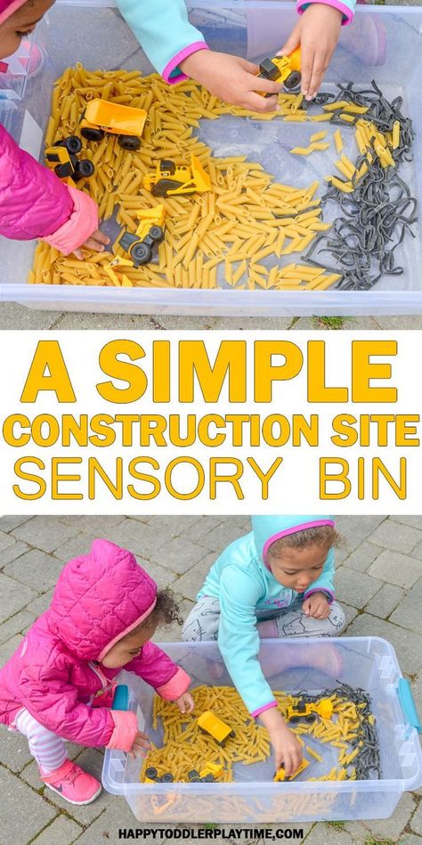 Easy Construction Site Sensory Bin | HAPPY TODDLER PLAYTIME Want to create construction site sensory bin that will keep your toddler or preschooler engaged? Check out this easy and fun sensory bin idea for your child's dump trucks, diggers and other construction zone vehicles! #toddler #sensoryplay #preschoolactivities Yellow Sensory Bin, Color Day Activities, Quiet Toddler Activities, Yellow Crafts, The Color Yellow, Easy Toddler Activities, Construction For Kids, Fun Activities For Toddlers, Construction Activities