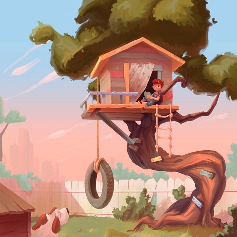 Behance :: 为您呈现 Tree House Digital Art, Tree House Art Drawing, Tree House Concept Art, Cartoon Tree House, Tree House Illustration, Tree House Drawing, Character Design Drawing, Cartoon Trees, Art Mignon