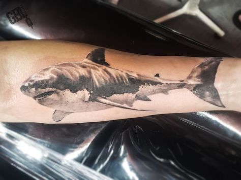 Shark Realistic Tattoo, Realistic Shark Tattoo, Flower Neck Tattoo, Hai Tattoo, Nautical Tattoo Sleeve, Shark Pictures, Shark Drawing, Shark Tattoo, Ocean Tattoos