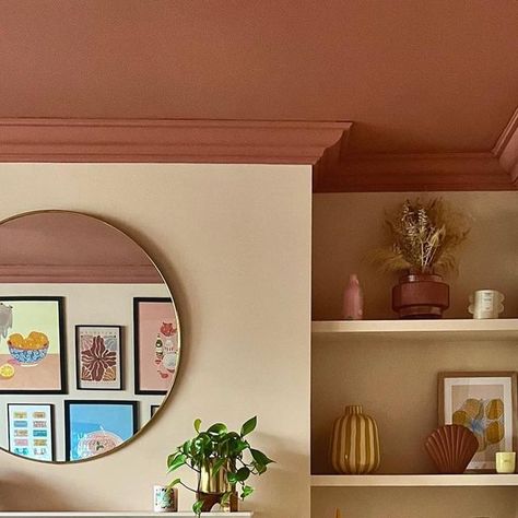 Colourful Rooms, Painted Woodwork, Spare Room Office, Pink Ceiling, Hallway Paint, Pink Combination, Floral Bedroom, Quiet Room, Living Room Renovation