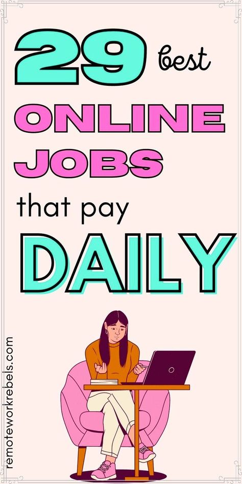 29 easy online jobs that pay daily or every few days. If you have bills to pay these work from home jobs with daily pay are ideal. Always have money flowing into your bank with these legit remote jobs that pay daily with flexible schedules. Legit Online Jobs, Survey Sites That Pay, Easy Online Jobs, Proofreading Jobs, Best Online Jobs, Student Jobs, Online Jobs From Home, Online Side Hustle, Social Media Jobs