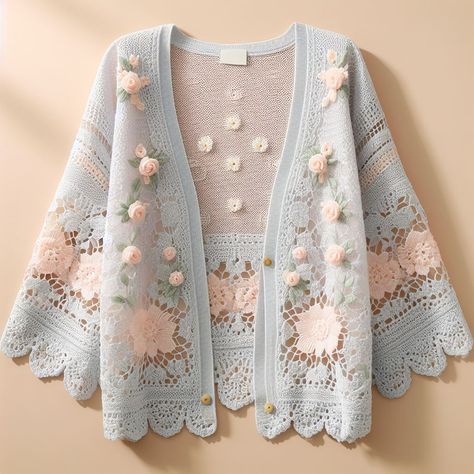 Flower Cardigan, Jacket Ideas, Cardigan Design, Fashion Sketches Dresses, Sketches Dresses, Crochet Jacket, Pretty Clothes, Crochet Cardigan, Fashion Sketches