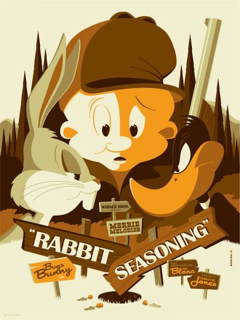 Tom Whalen, Rabbit Season, Mondo Posters, Chuck Jones, Looney Tunes Bugs Bunny, Looney Tunes Cartoons, Disney Posters, Classic Cartoon Characters, Art Disney