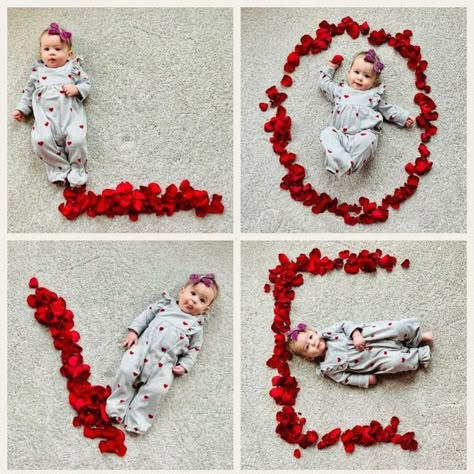 Valentines Baby Photoshoot, Valentines Baby Photos, Vom Avea Un Copil, First Valentines Day, Baby Milestones Pictures, Valentines Baby, Monthly Baby Pictures, Baby Milestone Photos, Photo Rose