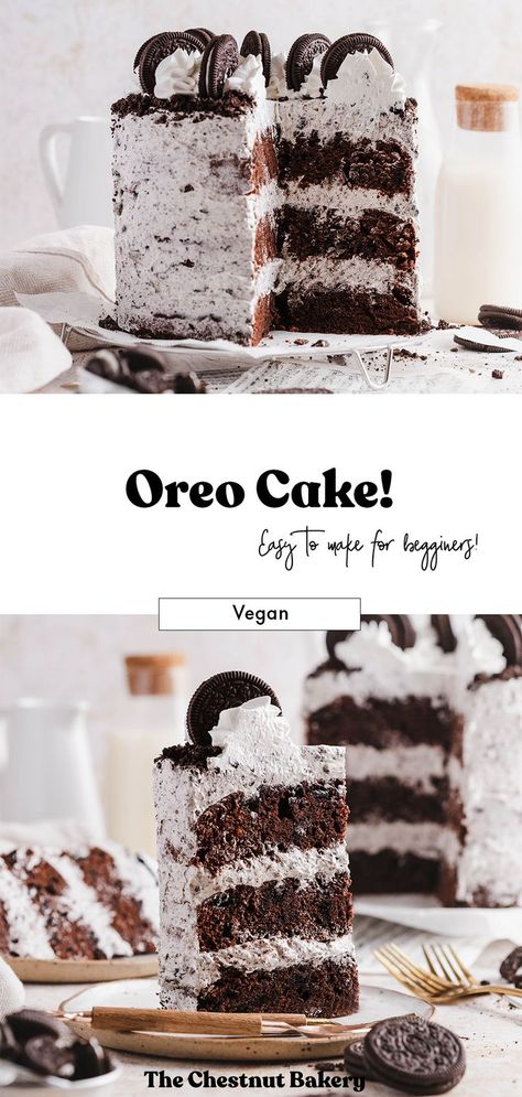 vegan oreo cake Vegan Oreo Cake, Vegan Cake Frosting, Oreo Buttercream Frosting, Oreo Cake Recipe, Vegan Pies Recipes, Oreo Frosting, Vegan Birthday Cake, Oreo Buttercream, Vegan Baking Recipes