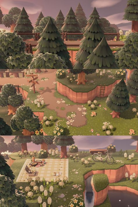 Animal Crossing Woods Ideas, Animal Crossing Island Inspiration Forest, Animal Crossing Island Ideas Forest, Acnh Forest Island Ideas, Acnh Island Inspirations Forestcore, Acnh Island Types, Forest Island Animal Crossing, Acnh Island Designs Forestcore, Acnh Forest Island