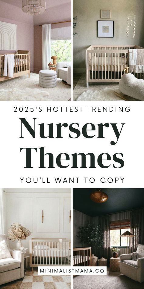 Searching through baby room themes and trying to find the perfect nursery inspiration? These unique nursery themes are *beyond* ADORABLE - whether you are just starting your nursery design, or already shopping for nursery decor & nursery room furniture, these cute nursery ideas and baby room themes are PERFECT for the modern mommy looking for design inspo today! Botanical Wallpaper Nursery, 2025 Nursery Trends, 2024 Nursery Trends, Traditional Nursery Decor, Unique Nursery Themes, Nursery Theme Ideas, Boy Nursery Colors, Nursery Themes Neutral, Nursery Color Scheme