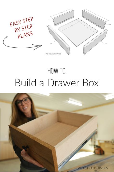 Build A Drawer, Build Drawers, Building Drawers, Building Kitchen Cabinets, Drawer Boxes, Simple Woodworking Plans, Woodworking Basics, Diy Drawers, Carpentry Diy