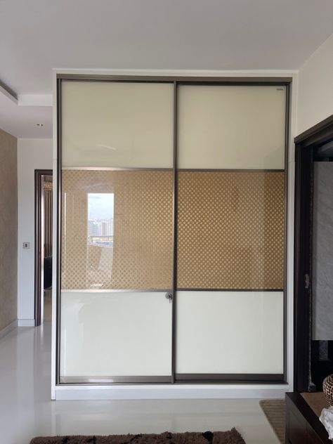 9’ Tall Sandwich glass Wardrobe layered with Fabric and Wallapper Fabric Sandwich Glass Wardrobe, Aristo Wardrobe, Mom Room, Glass Wardrobe, Wardrobe Interior, Wardrobe Interior Design, Wardrobe Designs, Wardrobe Design Bedroom, Storage Units