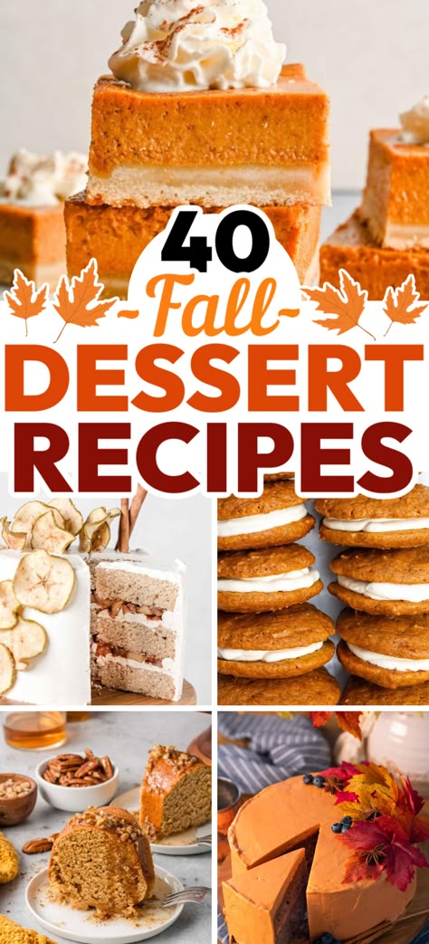 Easy Fall Desserts – Experience the magic of cozy fall baking with these flavorful fall desserts! Delight in the allure of pumpkin desserts, apple desserts and other easy fall dessert recipes to capture the flavors of fall! Fall dessert table, fall dessert table ideas, fall recipes, fall desserts for a crowd, fall desserts easy, fall dessert recipes easy, fall desserts pumpkin, fall dessert recipes apple, pumpkin bars, no bake fall desserts, gluten free fall desserts, fall desserts ideas. Favorite Fall Desserts, Cozy Autumn Baking Aesthetic, Fall Desserts For Thanksgiving, Fall Dessert For Two, Fall Baking Challenge, Popular Fall Desserts, Dessert Recipes To Share, Fall Desserts Wedding, Fall Quick Desserts