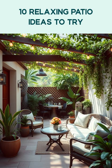 Are you ready to enhance your outdoor space? Discover 10 relaxing patio ideas that will transform your backyard into a breezy oasis. Enjoy outdoor dining with cozy seating and ambient lighting that sets the mood for warm evenings. Create a comfy lounge area filled with plants and sleek decor, perfect for unwinding or entertaining friends. Explore creative options for maximizing space, adding pops of color, and achieving a serene atmosphere. Your dream patio is just a pin away! Get inspired and bring these ideas to life! Cozy Patios, Relaxing Patio, Outdoor Drapes, Sleek Decor, Dream Patio, Small Water Features, Cozy Patio, Shade Umbrellas, Comfy Lounge