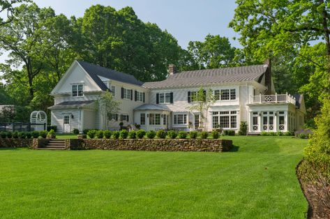 This L-shaped New England Colonial ... - Gallery - 1 | Trends New England Colonial House, Colonial House Exterior, Construction Photography, New England Colonial, Colonial House Exteriors, Colonial Mansion, Stone Mansion, Tiny House Luxury, Colonial Exterior