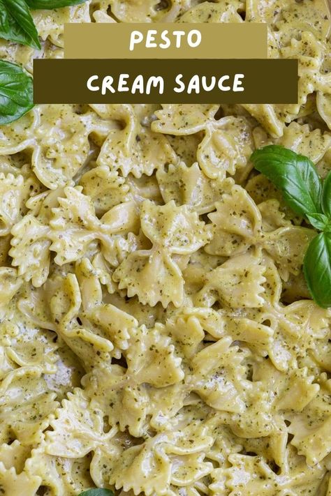 This delicious Pesto Cream Sauce is easy to make with rich cream, flavorful pesto and parmesan cheese. Serve it over your favorite pasta for a family friendly dinner that uses simple ingredients and comes together in less than 20 minutes. Pesto Heavy Cream Sauce, Creamy Pesto Alfredo Sauce, Pesto Sauce For Ravioli, Light Pesto Sauce, Basil Pesto Cream Sauce Recipe, Easy Pesto Recipes, Store Bought Pesto Recipes, Pasta And Cream Sauce, White Wine Pesto Sauce